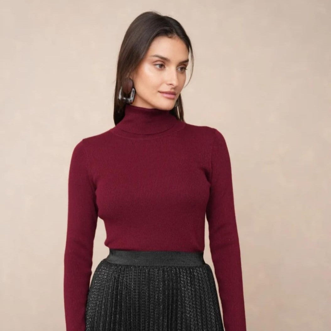 Damen Rollkragenpullover Bordeaux Einheitsgröße 36-40 Vorderansicht