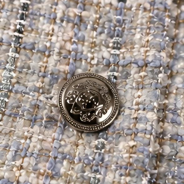 Knopf Detail Damen Tweed Blazer hellblau Denim-Manschette