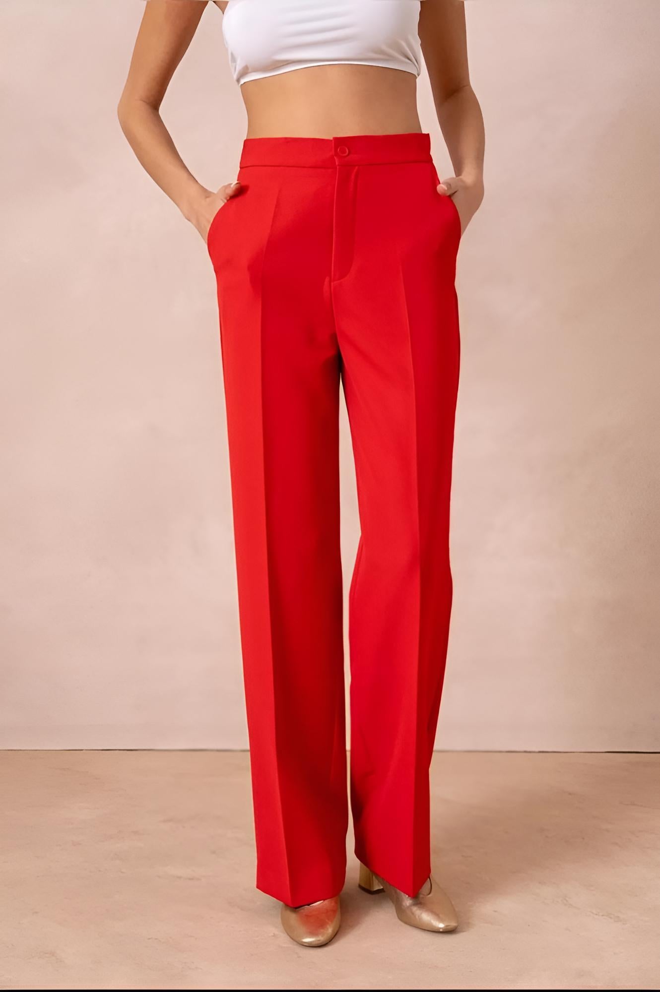 Tailored Wide-Leg Hose in Signalrot