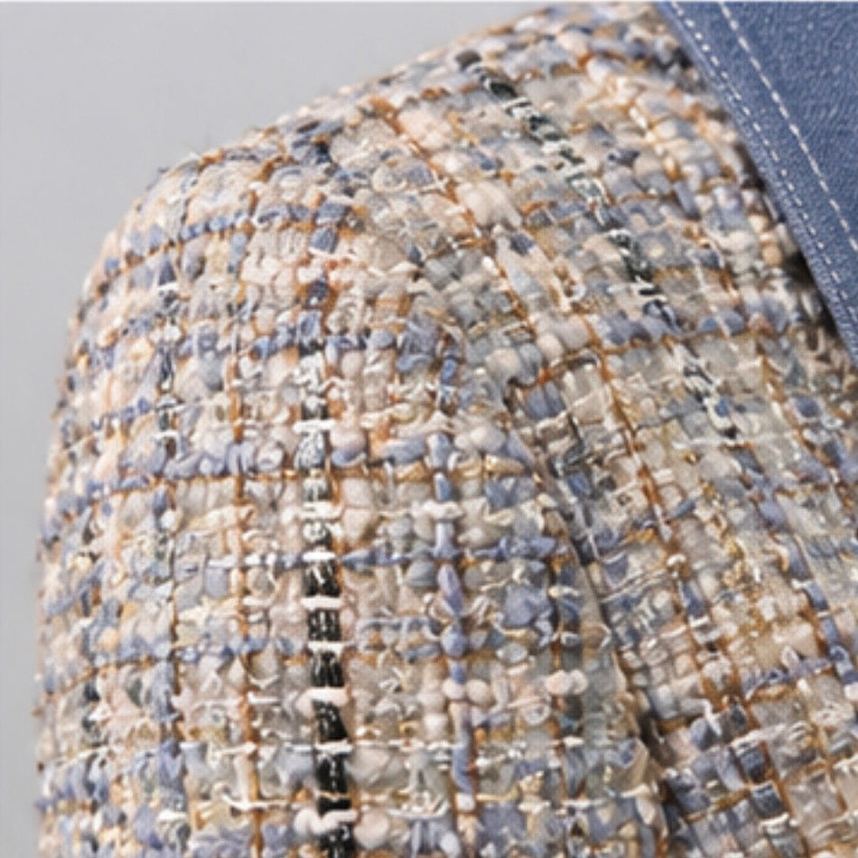 Tweed Struktur Detail hellblauer Damen Blazer mit Leinenanteil